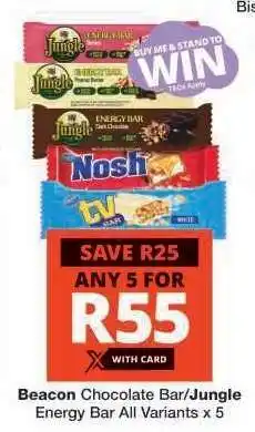 Checkers Beacon Chocolate Bar/Jungle Energy Bar All Variants x 5 offer