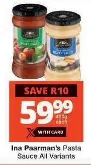 Checkers Ina Paarman's Pasta Sauce All Variants offer