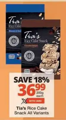 Checkers Tia's Rice Cake Snack All Variants offer