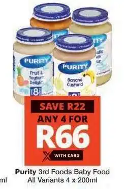 Checkers PURITY 3RD FOODS BABY FOOD offer