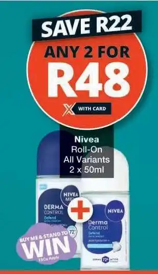Checkers Nivea Roll-On All Variants offer