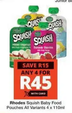 Checkers Rhodes Squish Baby Food Pouches offer