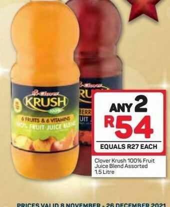 Pick n Pay Clover krush 100% fruit juice 2 offer