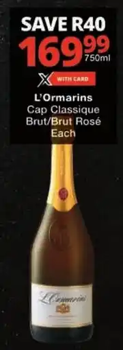 Checkers L'Ormarins Cap Classique Brut/ Brut Rosé Each offer