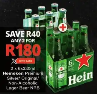 Checkers Heineken Premium Silver/ Original/ Non-Alcoholic Lager Beer NRB offer