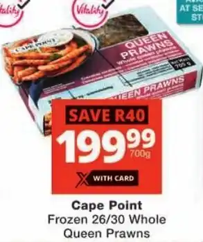 Checkers Cape Point Frozen 26/30 Whole Queen Prawns offer