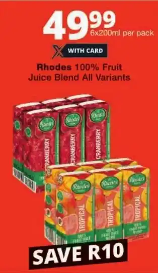 Checkers Rhodes 100% Fruit Juice Blend All Variants offer