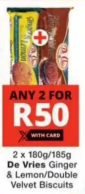 Checkers De Vries Ginger & Lemon/ Double Velvet Biscuits offer