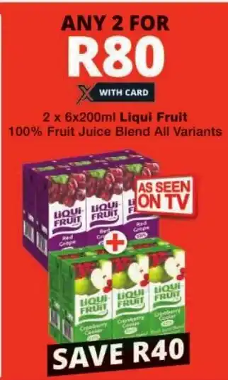 Checkers Liqui Fruit 100% Fruit Juice Blend All Variants offer