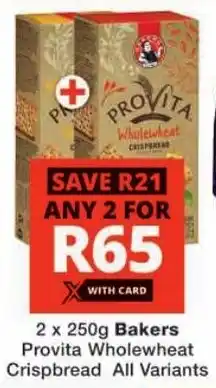 Checkers Bakers Provita Wholewheat Crispbread All Variants offer
