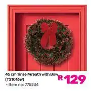 Game 45cm Tinsel Wreath With Bow TS1016W offer