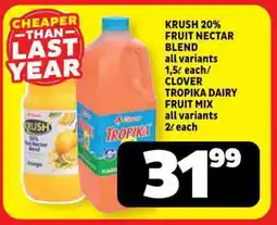 Usave Krush 20% fruit nectar blend/ clover tropika dairy fruit mix offer
