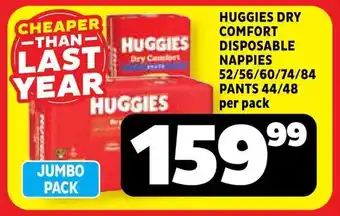 Usave Huggies dry comfort disposable nappies/ pants offer