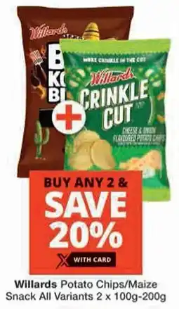 Checkers Hyper Willards Potato Chips/ Maize Snack All Variants offer
