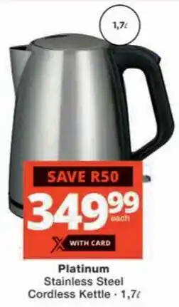 Checkers Hyper Platinum Stainless Steel Cordless Kettle offer