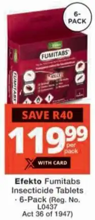 Checkers Hyper Efekto Fumitabs Insecticide Tablets offer