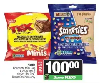 Spar Nestle Chocolate Mini Bag, Kit Kat, bar One, Tex or Smarties offer