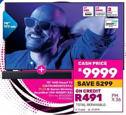 Game SAMSUNG 70" UHD Smart TV PLUS B-Series Wireless Soundbar offer