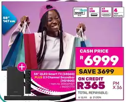 Game Hisense 58" QLED Smart TV PLUS 2.1 Channel Soundbar offer