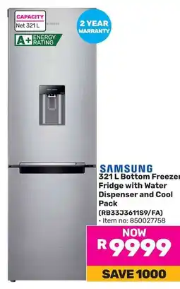 Game SAMSUNG Bottom Freezer Fridge with Water Dispenser and Cool Pack offer