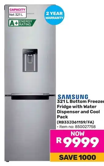 Game SAMSUNG Bottom Freezer Fridge with Water Dispenser and Cool Pack offer