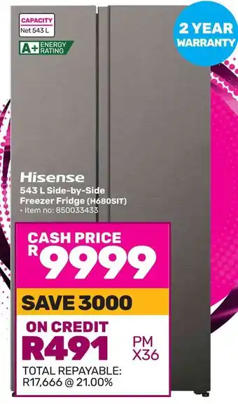 Game Hisense Side-by-Side Freezer Fridge offer