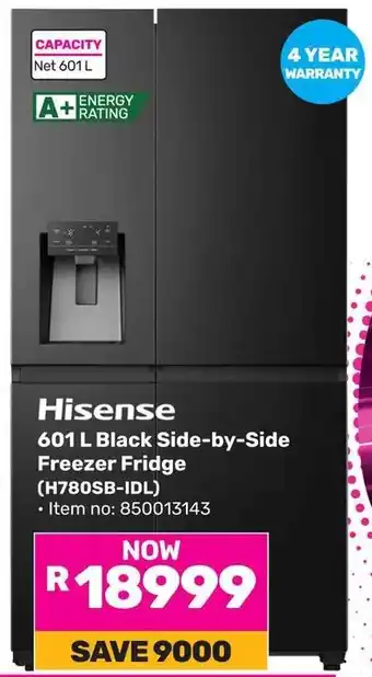 Game Hisense Black Side-by-Side Freezer Fridge offer