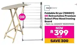 Game Mainstays Foldable Dryer OR Retractaline Premium Select Pine Wood Ironing Board offer