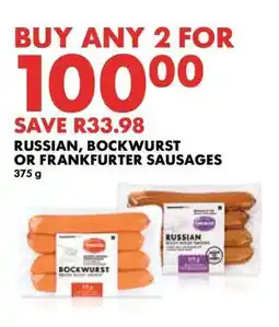 Woolworths Russian, Bockwurst or Frankfurter Sausages offer