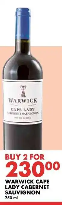 Woolworths WARWICK CAPE LADY CABERNET SAUVIGNON offer