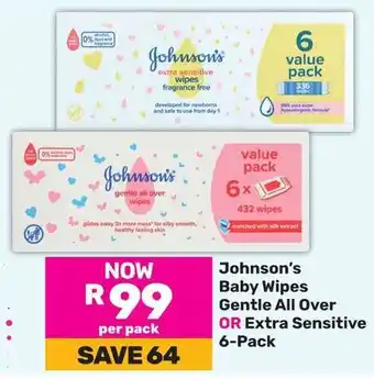 Game Johnson's Baby Wipes Gentle All Over OR Extra Sensitive offer