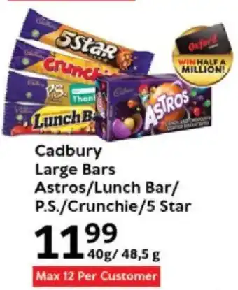 Oxford Freshmarket Cadbury Large Bars Astros/ Lunch Bar/ P.S./ Crunchie/ 5 Star offer