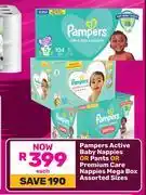 Game Pampers Active Baby Nappies Or Pants Or Premium Care Nappies Mega Box Assorted Sizes-Each offer