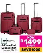 Game Mainstays 5 Piece Red Luggage Set offer