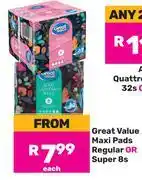 Game Great Value Maxi Pads Regular Or Super-8s Each offer