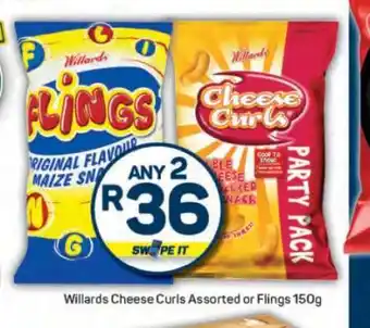 Pick n Pay Willards Cheese Curls Assorted or Flings 150g offer