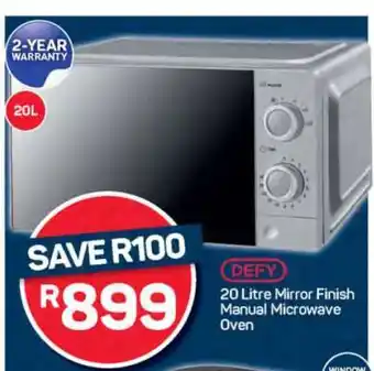 Pick n Pay DEFY 20 Litre Mirror Finish Manual Microwave Oven offer