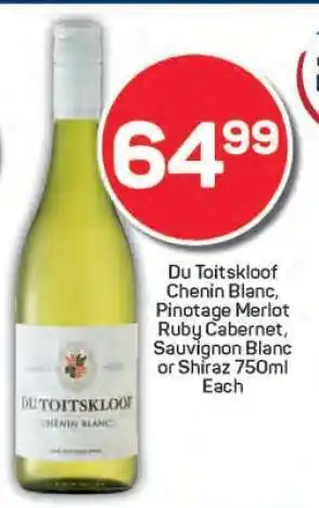 Pick n Pay Du Toitskloof Chenin Blanc, Pinotage Merlot Ruby Cabernet, Sauvignon Blanc or Shiraz 750ml offer