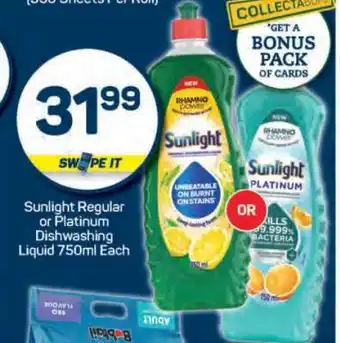 Pick n Pay Sunlight Regular or Platinum Dishwashing Liquid 750ml offer