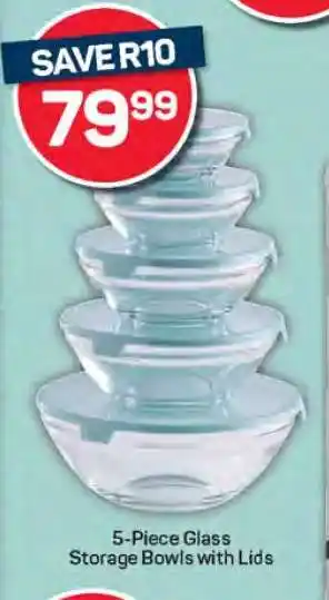 Pick n Pay 5-Piece Glass Storage Bowls with Lids offer