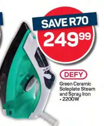 Pick n Pay DEFY Green Ceramic Soleplate Steam and Spray Iron offer