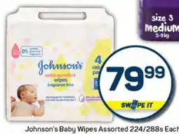 Pick n Pay Johnson's Baby Wipes Assorted 224/288s Each offer