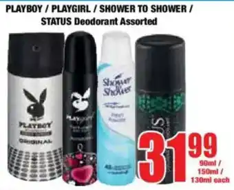 Boxer PLAYBOY/ PLAYGIRL/ SHOWER TO SHOWER/ STATUS Deodorant Assorted offer
