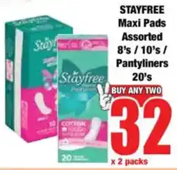 Boxer STAYFREE Maxi Pads Assorted/ Pantyliners offer