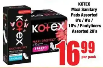 Boxer KOTEX Maxi Sanitary Pads Assorted/ Pantyliners Assorted offer