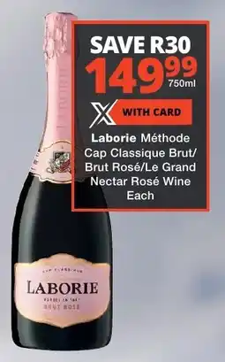 Liquor Shop Laborie Méthode Cap Classique Brut/ Brut Rosé/ Le Grand Nectar Rosé Wine offer