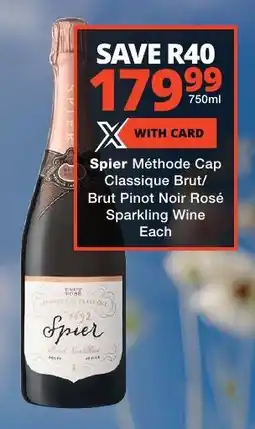 Liquor Shop Spier Méthode Cap Classique Brut/ Brut Pinot Noir Rosé Sparkling Wine offer