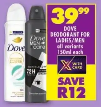 Shoprite Dove deodorant for ladies/men offer