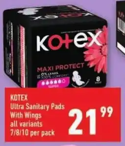 Shoprite Kotex Ultra Sanitary Pads With Wings offer