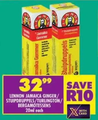 Shoprite Lennon jamaica ginger/ stuipdruppels/ turlington/ bergamotessens offer